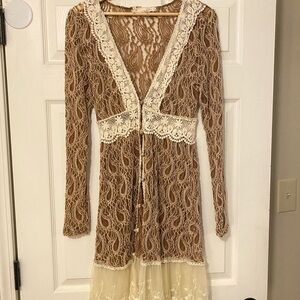 A'Reve Brown and Cream Lace Cardigan
